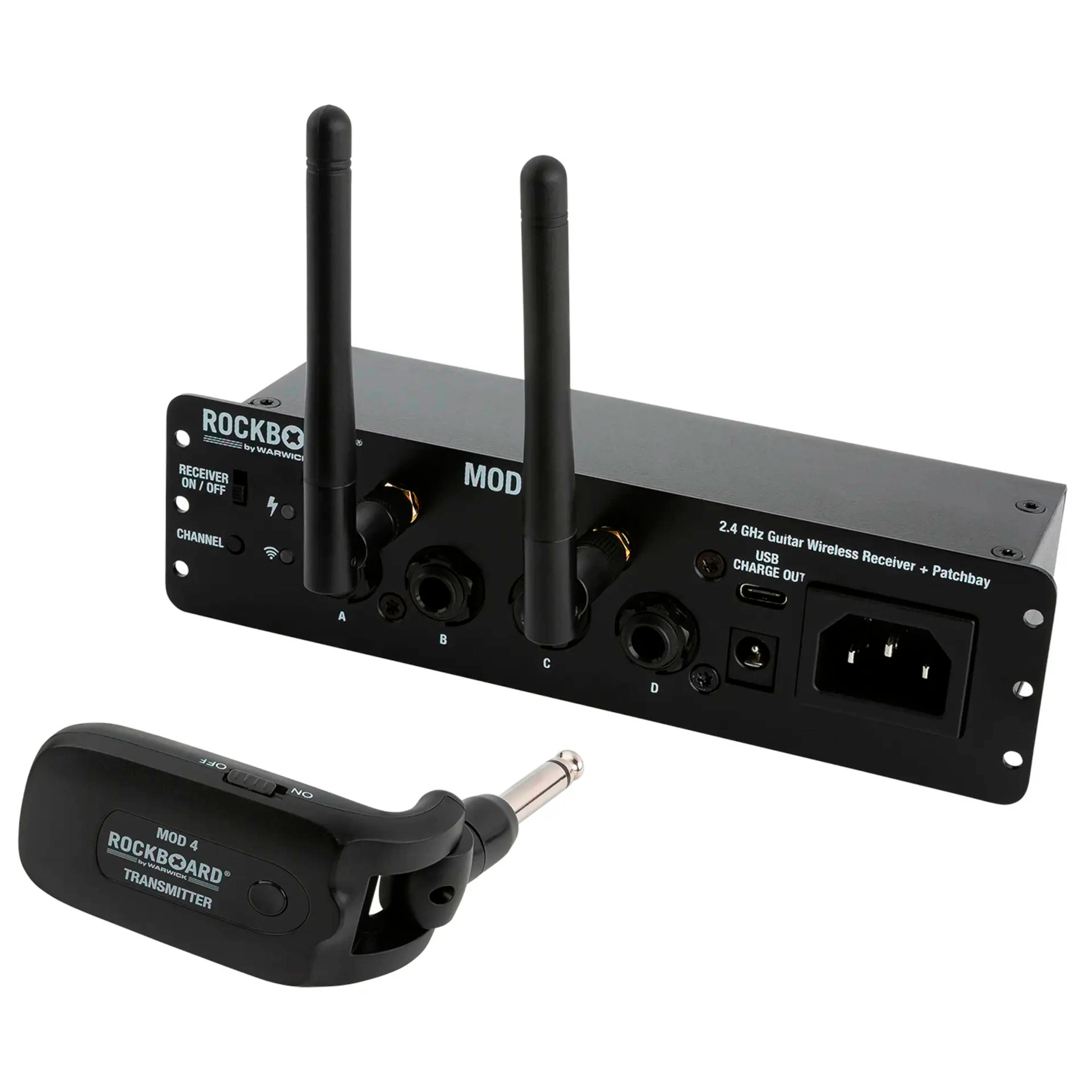 Transmisor y Receptor inalámbrico Rockboard MOD 4 y U2 + Patchbay - RBO B MOD 4 U2 FUENTE PODER PEDAL PATHBAY C/TRANSMISOR U2 ROCKBAG